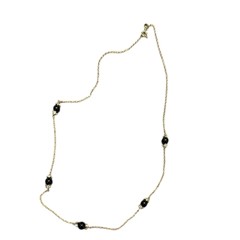 J. Crew Vintage Gold and Black Beaded w/CZ 32”Necklace